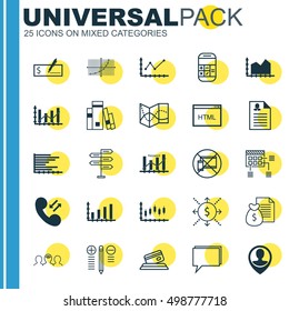 Set Of 25 Universal Editable Icons For Marketing, Business Management And SEO Topics. Includes Icons Such As Road Map, Sequence Graphics, Changes Graph And More Elements