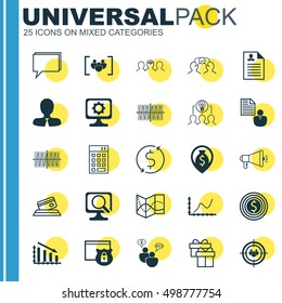 Set Of 25 Universal Editable Icons For Marketing, Human Resources And Statistics Topics. Includes Icons Such As Cooperation, SEO Brainstorm, Manager And More