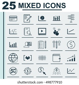 Set Of 25 Universal Editable Icons For Marketing, Business Management And Human Resources Topics. Includes Icons Such As Wallet, Reminder, SEO Brainstorm And More