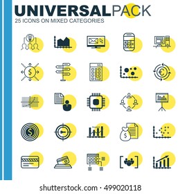 Set Of 25 Universal Editable Icons For SEO, Business Management And Airport Topics. Includes Icons Such As Line Up, Profit Graph, Bank Card And More.