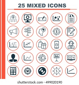 Set Of 25 Universal Editable Icons For Advertising, Business Management And Computer Hardware Topics. Includes Icons Such As Human Mind, Blank Cd, Newsletter And More.