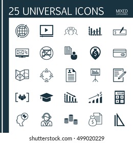 Set Of 25 Universal Editable Icons For SEO, Advertising And Marketing Topics. Includes Icons Such As Presentation, Road Map, Fail Graph And More.