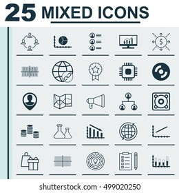 Set Of 25 Universal Editable Icons For SEO, Human Resources And Education Topics. Includes Icons Such As Fail Graph, Announcement, Cosinus Diagram And More.