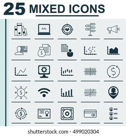 Set Of 25 Universal Editable Icons For Education, Travel And Computer Hardware Topics. Includes Icons Such As Wireless, Plastic Card, Certificate And More.