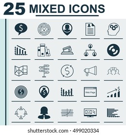 Set Of 25 Universal Editable Icons For Marketing, Project Management And Airport Topics. Includes Icons Such As Innovation, Brain Process, Money Trasnfer And More.