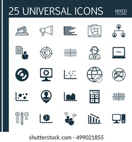 Set Of 25 Universal Editable Icons For Advertising, Project Management And Human Resources Topics. Includes Icons Such As Circle Graph, Blank Cd, Square Diagram And More.