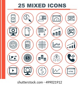 Set Of 25 Universal Editable Icons For Statistics, Business Management And Computer Hardware Topics. Includes Icons Such As Personal Skills, Changes Graph, Loading Speed And More.