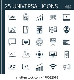 Set Of 25 Universal Editable Icons For Project Management, Advertising And Marketing Topics. Includes Icons Such As Bars Chart, Comparsion, Changes Graph And More.