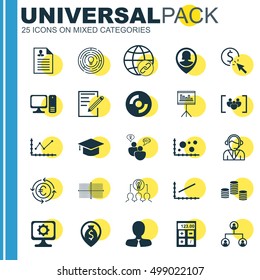 Set Of 25 Universal Editable Icons For Business Management, Advertising And SEO Topics. Includes Icons Such As Square Diagram, Blank Cd, PPC And More.