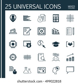 Set Of 25 Universal Editable Icons For Human Resources, Business Management And Education Topics. Includes Icons Such As Human Mind, Chip, Conference And More.