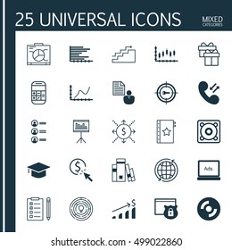 Set Of 25 Universal Editable Icons For Human Resources, Project Management And Advertising Topics. Includes Icons Such As Graduation, Growth, Calculation And More.