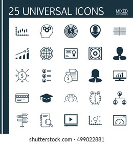 Set Of 25 Universal Editable Icons For Advertising, Statistics And Marketing Topics. Includes Icons Such As Job Applicants, Stock Market, Business Woman And More.
