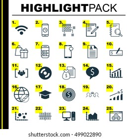 Set Of 25 Universal Editable Icons For Business Management, SEO And Marketing Topics. Includes Icons Such As Curriculum Vitae, Calculation, Successful Investment And More.