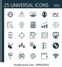 Set Of 25 Universal Editable Icons For Advertising, Human Resources And Airport Topics. Includes Icons Such As Reminder, Keyword Marketing, Money Recycle And More.