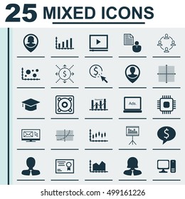 Set Of 25 Universal Editable Icons For Advertising, Human Resources And Marketing Topics. Includes Icons Such As Digital Media, Business Deal, Report And More.