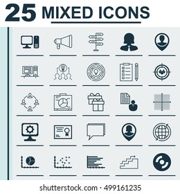 Set Of 25 Universal Editable Icons For Statistics, Project Management And Airport Topics. Includes Icons Such As Blank Cd, Certificate, PC And More.