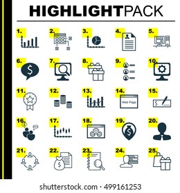 Set Of 25 Universal Editable Icons For Airport, SEO And Computer Hardware Topics. Includes Icons Such As Business Deal, Manager, Present And More.
