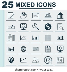 Set Of 25 Universal Editable Icons For Project Management, Marketing And Statistics Topics. Includes Icons Such As Line Up, Graphical Grid, PC And More.