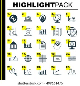 Set Of 25 Universal Editable Icons For SEO, Statistics And Education Topics. Includes Icons Such As Plot Diagram, Blank Cd, Money Navigation And More.
