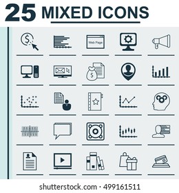Set Of 25 Universal Editable Icons For Marketing, Advertising And Human Resources Topics. Includes Icons Such As Plot Diagram, Report, Warranty And More.