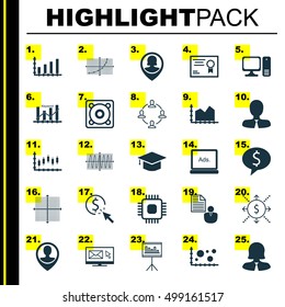 Set Of 25 Universal Editable Icons For SEO, Education And Human Resources Topics. Includes Icons Such As Comparsion, Desktop Computer, Graduation And More.