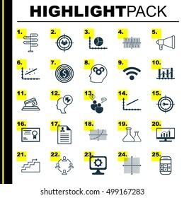 Set Of 25 Universal Editable Icons For Human Resources, Statistics And Education Topics. Includes Icons Such As Brain Process, Market Research, Announcement And More.