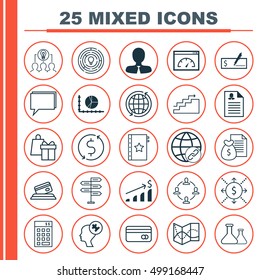Set Of 25 Universal Editable Icons For Education, Statistics And Human Resources Topics. Includes Icons Such As Circle Graph, Conference, Investment And More.