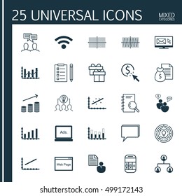 Set Of 25 Universal Editable Icons For Human Resources, Advertising And Airport Topics. Includes Icons Such As Segmented Bar Graph, Line Up, Innovation And More.