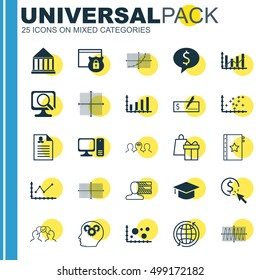 Set Of 25 Universal Editable Icons For Project Management, Education And Statistics Topics. Includes Icons Such As Square Diagram, Raise Diagram, World And More.
