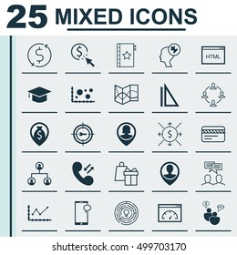 Set Of 25 Universal Editable Icons For Marketing, Project Management And Education Topics. Includes Icons Such As Bank Card, Messaging, Loading Speed And More.