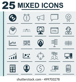 Set Of 25 Universal Editable Icons For Marketing, Computer Hardware And Advertising Topics. Includes Icons Such As Successful Investment, Stock Market, Square Diagram And More.