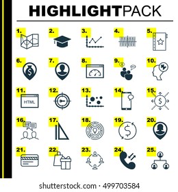 Set Of 25 Universal Editable Icons For Business Management, Travel And Statistics Topics. Includes Icons Such As Employee Location, Money Navigation, Money Trasnfer And More.