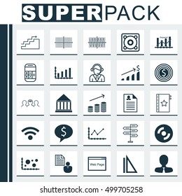 Set Of 25 Universal Editable Icons For Project Management, Statistics And Education Topics. Includes Icons Such As Business Deal, Report, Warranty And More.