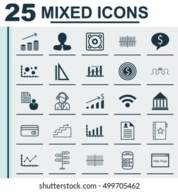 Set Of 25 Universal Editable Icons For Computer Hardware, Advertising And Project Management Topics. Includes Icons Such As Education Center, Music, Operator And More.