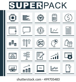 Set Of 25 Universal Editable Icons For Project Management, Travel And Statistics Topics. Includes Icons Such As Security, Paper, Calculation And More.