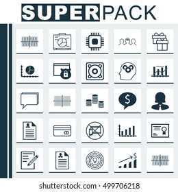 Set Of 25 Universal Editable Icons For Airport, Marketing And Statistics Topics. Includes Icons Such As Dynamics, Music, Money And More.