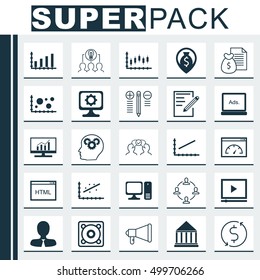 Set Of 25 Universal Editable Icons For Human Resources, Computer Hardware And Statistics Topics. Includes Icons Such As Money Trasnfer, Loading Speed, Coding And More.
