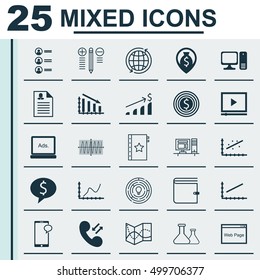 Set Of 25 Universal Editable Icons For Education, Statistics And Project Management Topics. Includes Icons Such As Business Deal, Computer, Successful Investment And More.