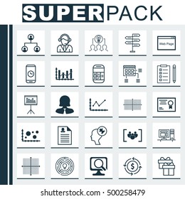 Set Of 25 Universal Editable Icons For Human Resources, Airport And Business Management Topics. Includes Icons Such As Present, Calculation, Laptop And More.