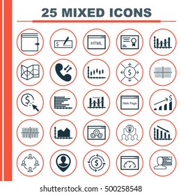 Set Of 25 Universal Editable Icons For Education, Statistics And Human Resources Topics. Includes Icons Such As Fail Graph, Website, Coding And More.