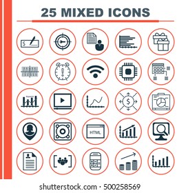 Set Of 25 Universal Editable Icons For Marketing, SEO And Advertising Topics. Includes Icons Such As Chip, Pin Employee, Curriculum Vitae And More.