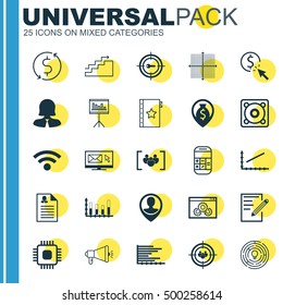 Set Of 25 Universal Editable Icons For Project Management, Human Resources And Airport Topics. Includes Icons Such As Line Up, Graphical Grid, Money Transfer And More.