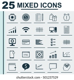Set Of 25 Universal Editable Icons For Marketing, Statistics And Project Management Topics. Includes Icons Such As Messaging, Plot Diagram, Wireless And More.
