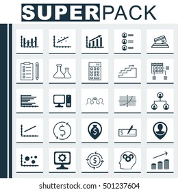 Set Of 25 Universal Editable Icons For Project Management, Statistics And Airport Topics. Includes Icons Such As Employee Location, Reminder, Coaching And More.