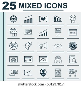 Set Of 25 Universal Editable Icons For Human Resources, Education And Business Management Topics. Includes Icons Such As Certificate, Coding, Collaborative Solution And More.