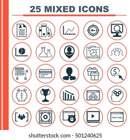 Set Of 25 Universal Editable Icons For Travel, Human Resources And Project Management Topics. Includes Icons Such As Circle Graph, Questionnaire, Website Performance And More.