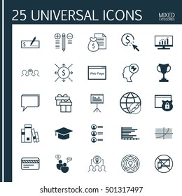 Set Of 25 Universal Editable Icons For Advertising, Statistics And Airport Topics. Includes Icons Such As Present, SEO Brainstorm, Website And More.