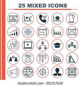 Set Of 25 Universal Editable Icons For Advertising, Human Resources And Computer Hardware Topics. Includes Icons Such As Segmented Bar Graph, Connectivity, Announcement And More.
