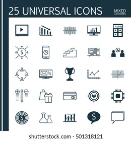 Set Of 25 Universal Editable Icons For Education, Statistics And Airport Topics. Includes Icons Such As Cosinus Diagram, Line Up, Plastic Card And More.
