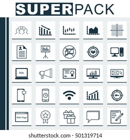 Set Of 25 Universal Editable Icons For Advertising, Human Resources And Airport Topics. Includes Icons Such As Stock Market, Messaging, Newsletter And More.